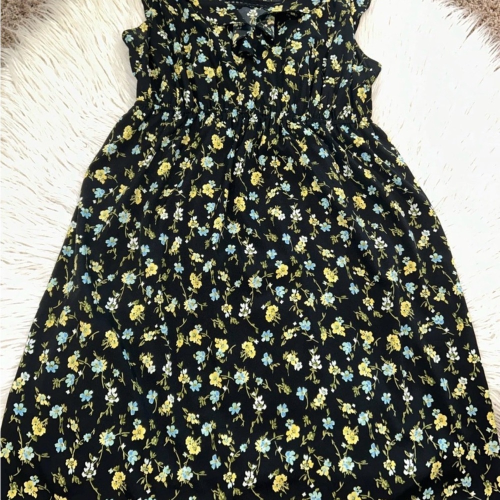 Large Oh Baby By Motherhood Maternity Knee Length Black Floral Dress Cap Sleeve